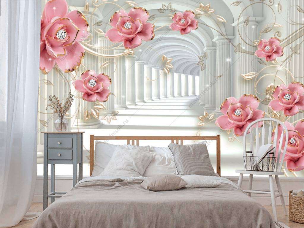 Фотообои в интерьере 3д тоннель с цветами  10-640 фото