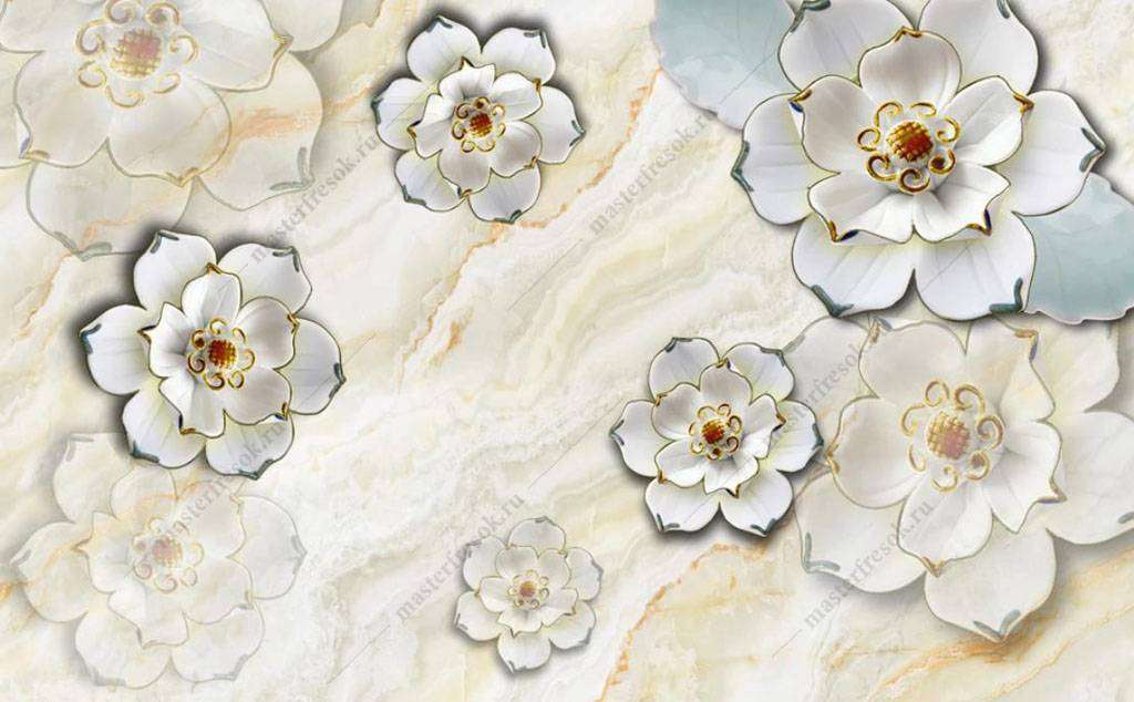 Фотообои в интерьере цветы 3д с позолотой  16-184 фото