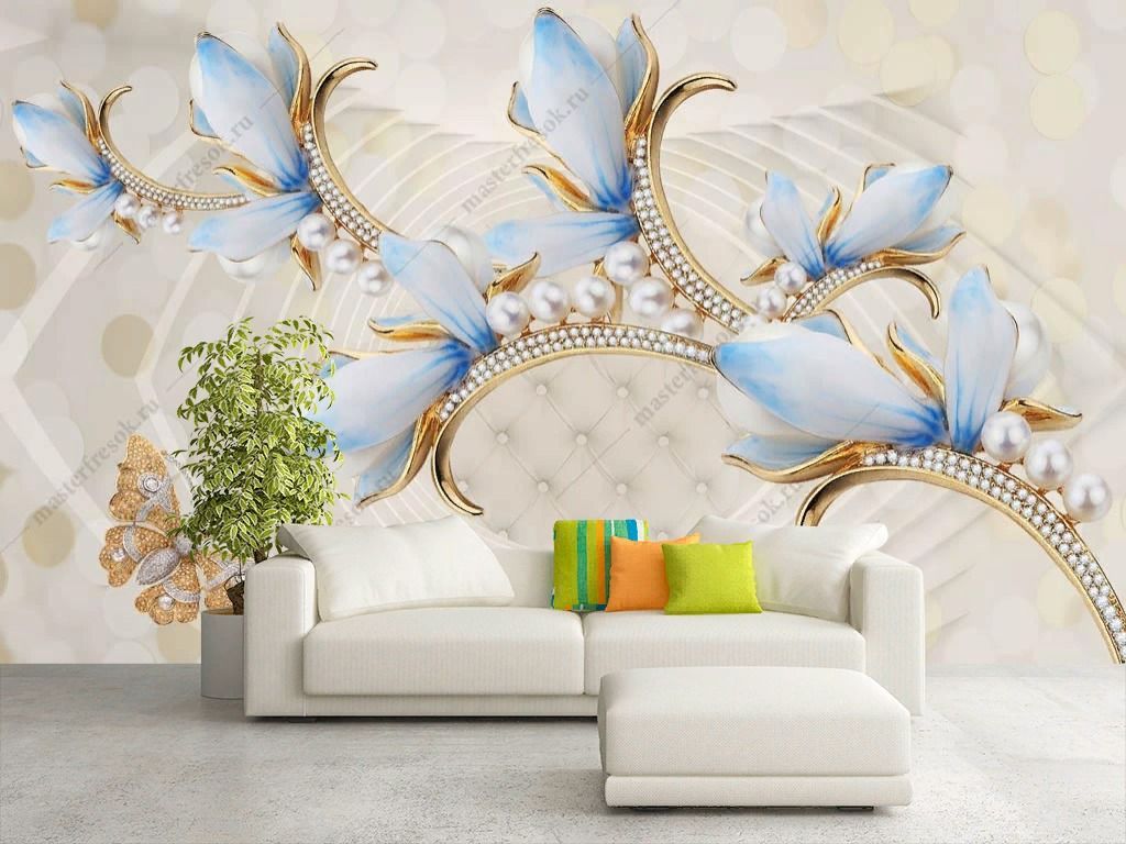 Фотообои 3д Голубые лепестки  10-922