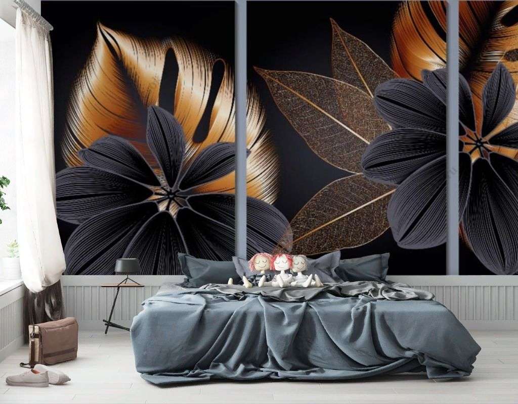 Фотообои в интерьере коллаж черные цветы  9-1611 фото