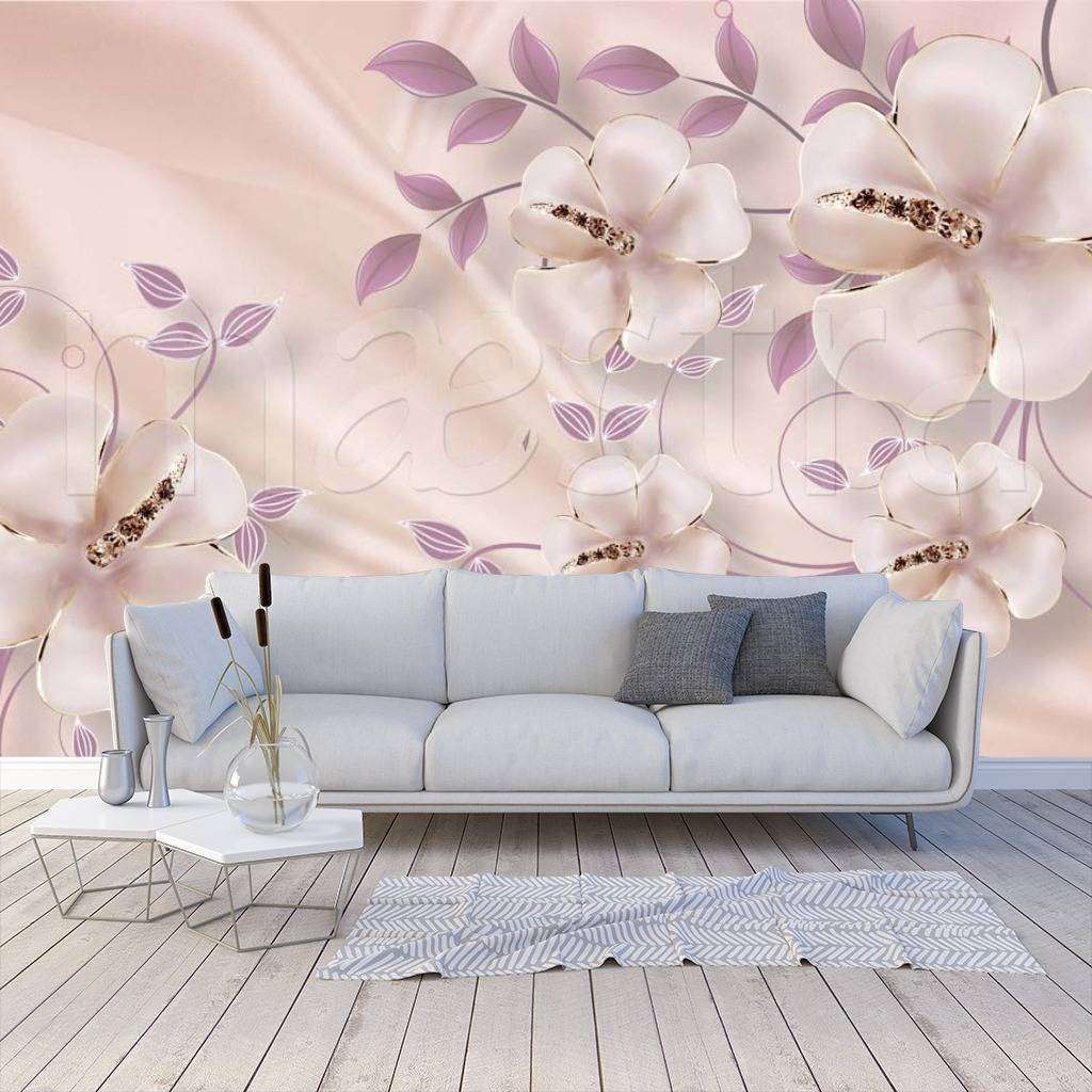 Фотообои 3д пурпурные цветы на шелке  10-502