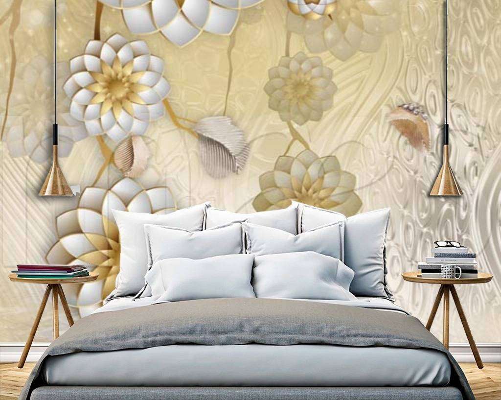 Фотообои в интерьере стереоскопические золотые цветы  7-525 фото