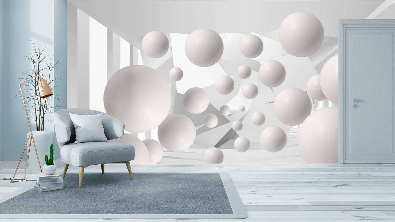 Фотообои в интерьере белые шарики  10-599 фото