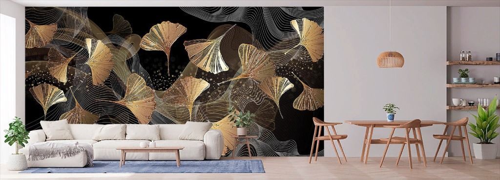 Фотообои Золотые листья и нити  9-1436