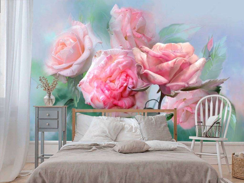 Фотообои в интерьере яркие розы  13-266 фото