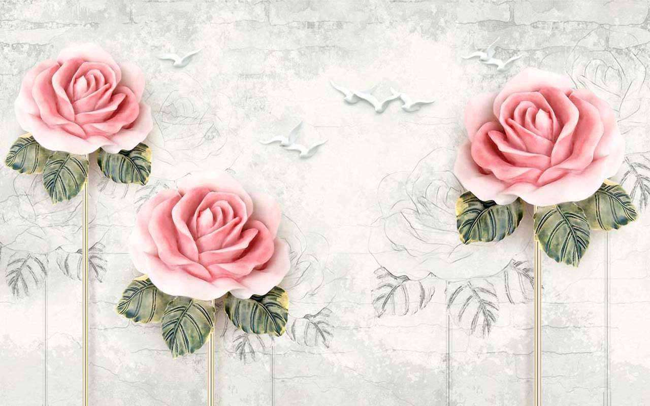 Фотообои в интерьере 3д розовые розы  10-539 фото