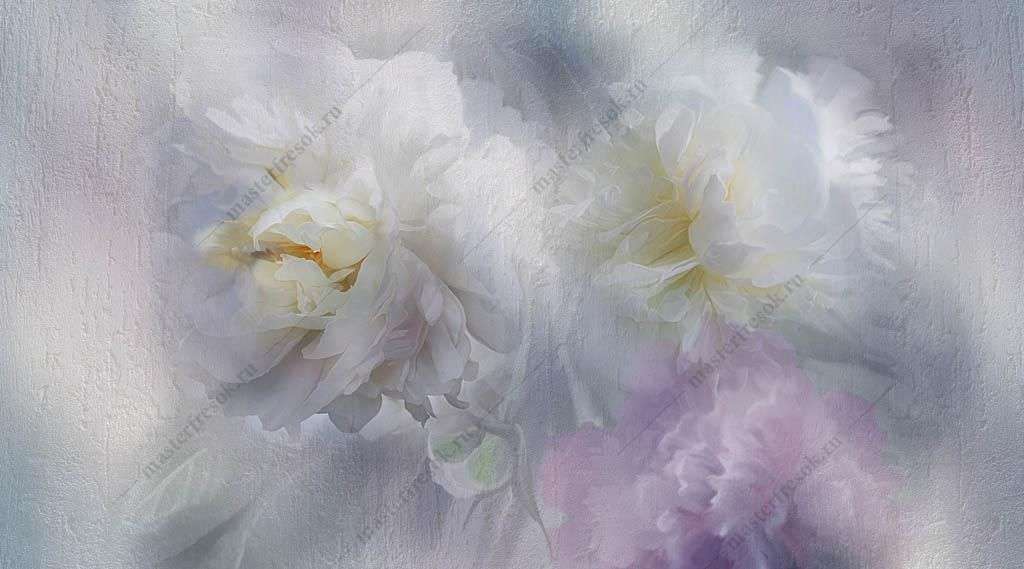 Фотообои в интерьере нежные белые пионы  13-370 фото