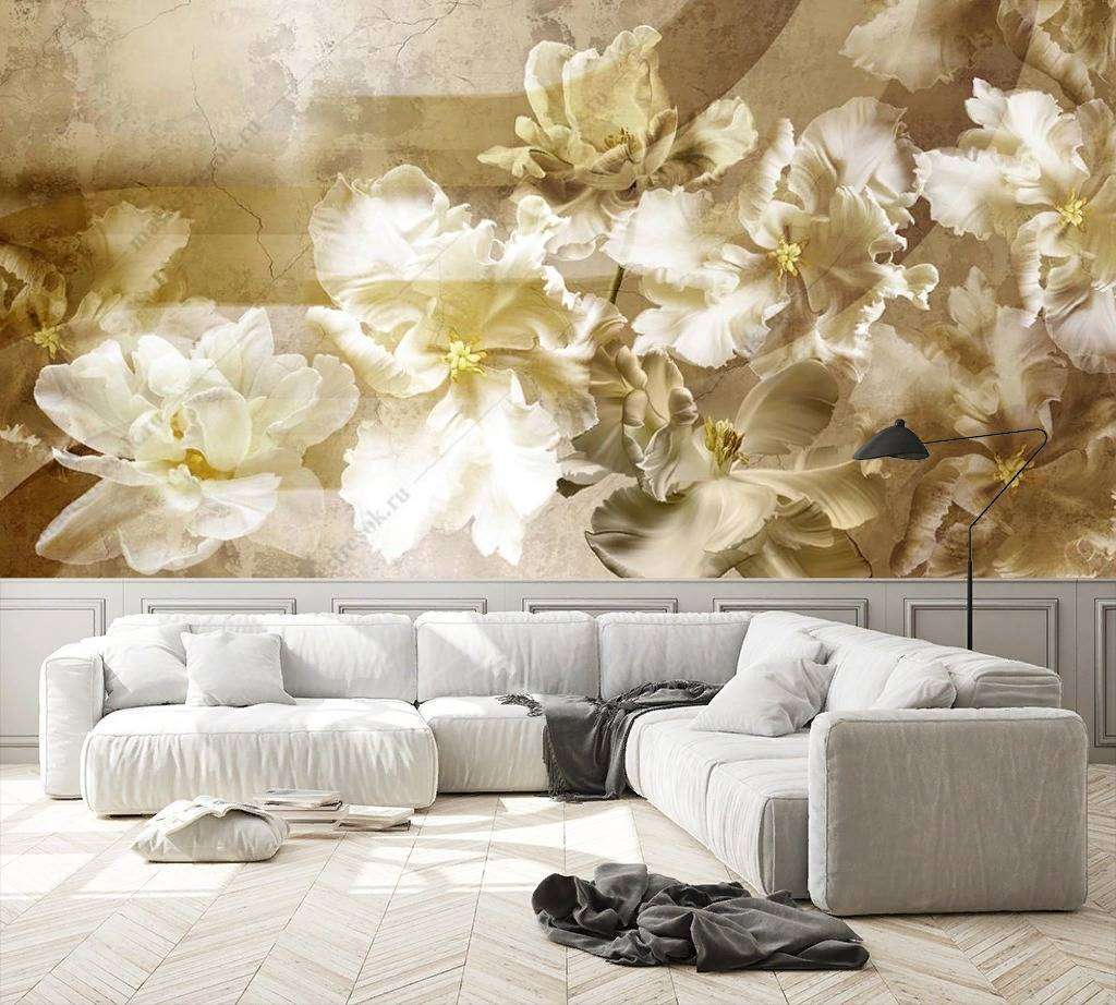 Фотообои в интерьере романтические ирисы  10-878 фото