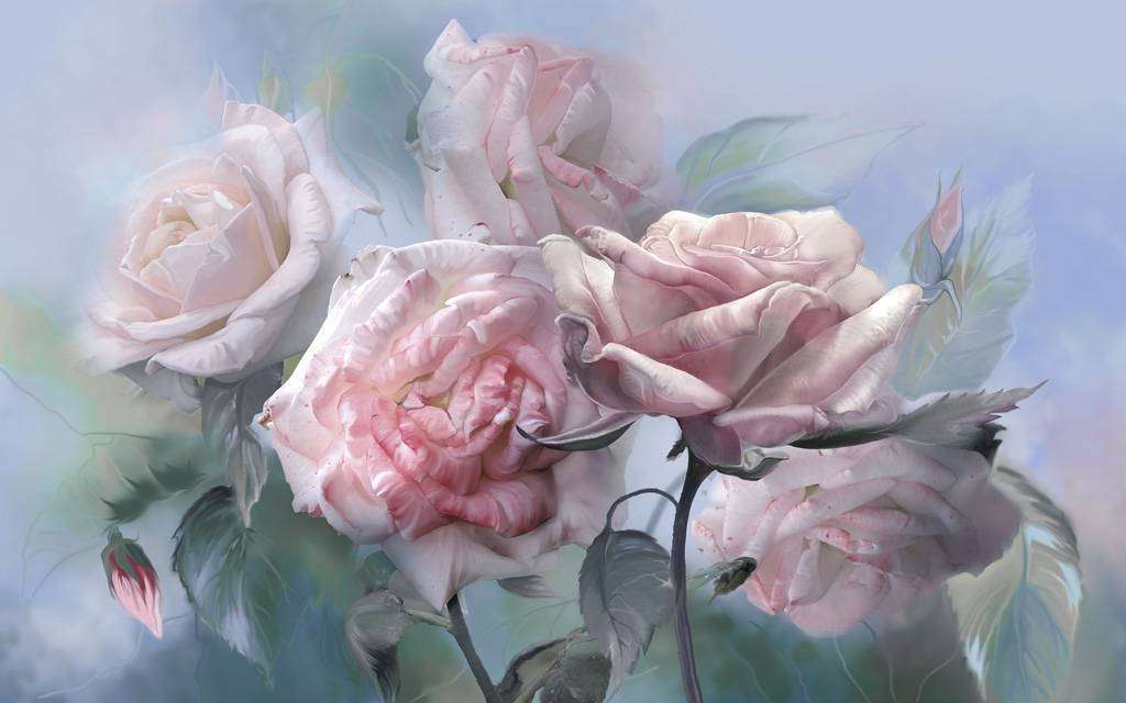 Фотообои в интерьере розы на голубом фоне  13-265 фото