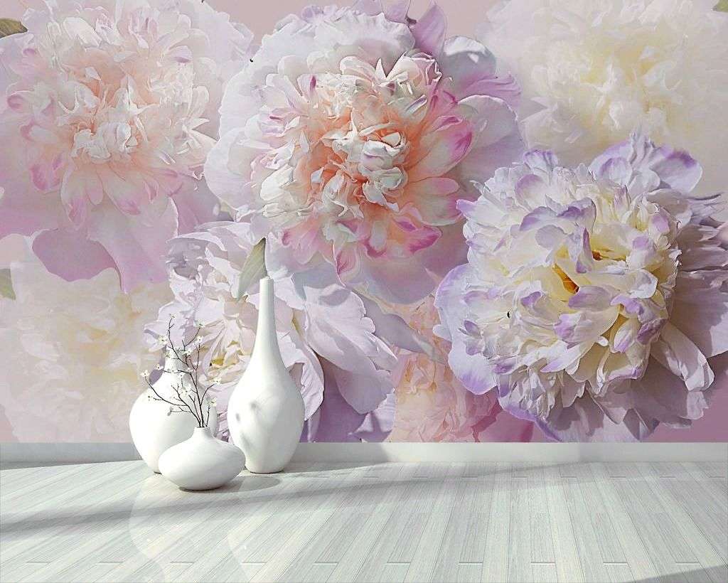 Фотообои в интерьере пионы нежные 3д  13-229 фото