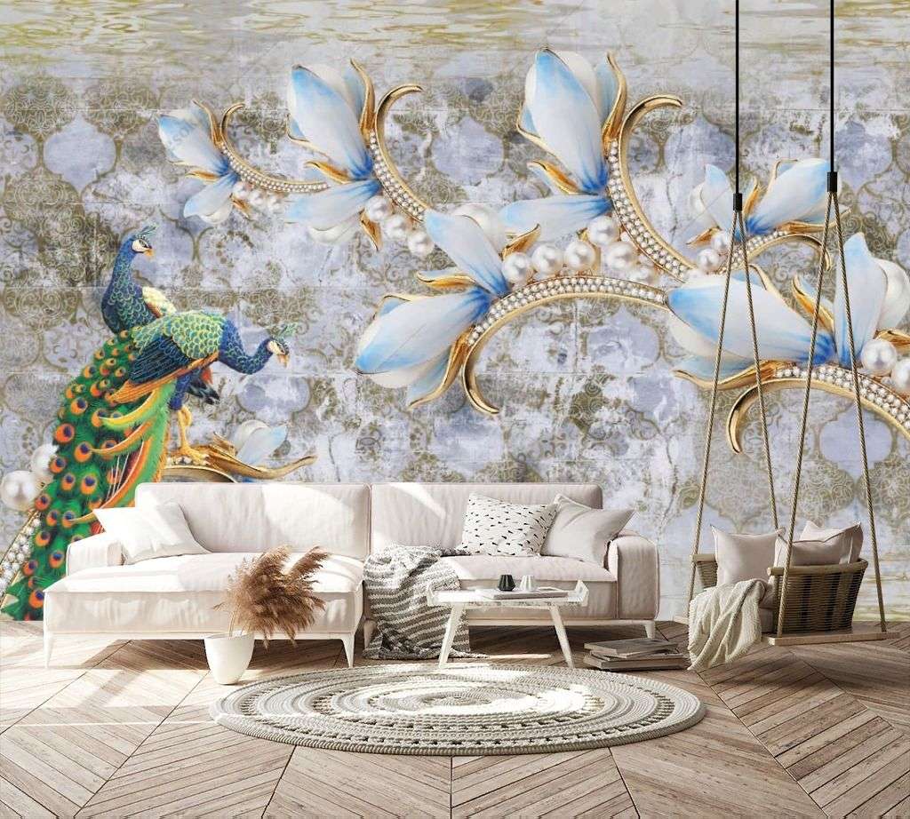 Фотообои в интерьере 3д голубые драгоценности  10-908 фото