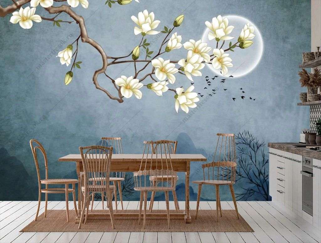 Фотообои в интерьере 3д сакура  10-910 фото