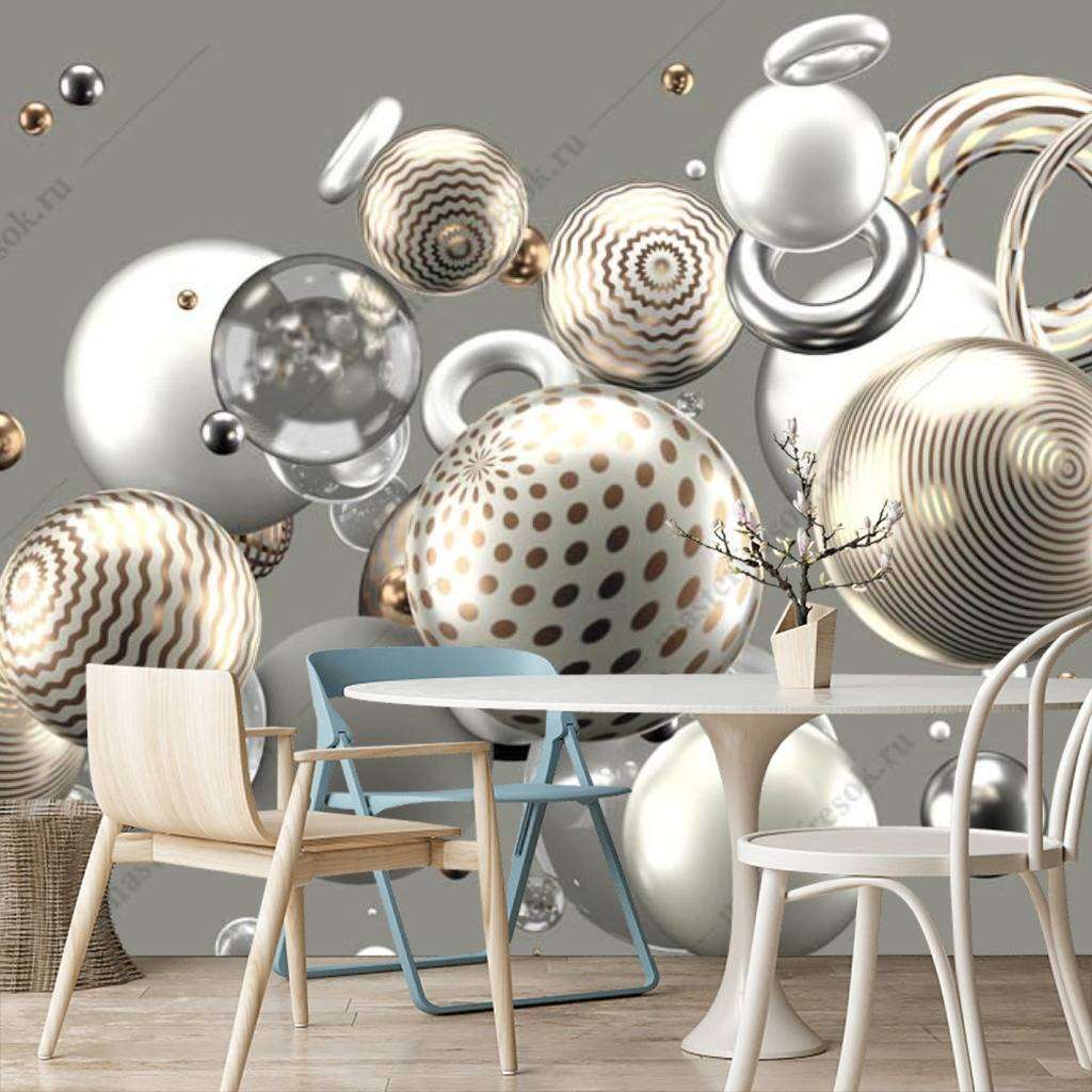 Фотообои в интерьере 3д серебряные шары  10-827 фото
