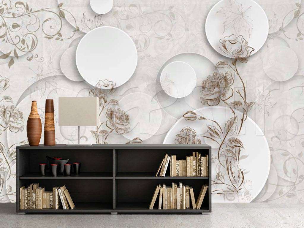 Фотообои в интерьере 3д графика с шарами и розами  7-830 фото