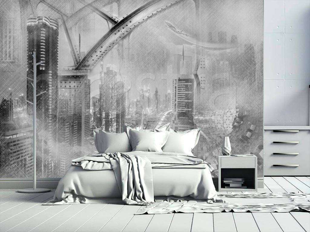 Фотообои Серый город с пазлами  7-556