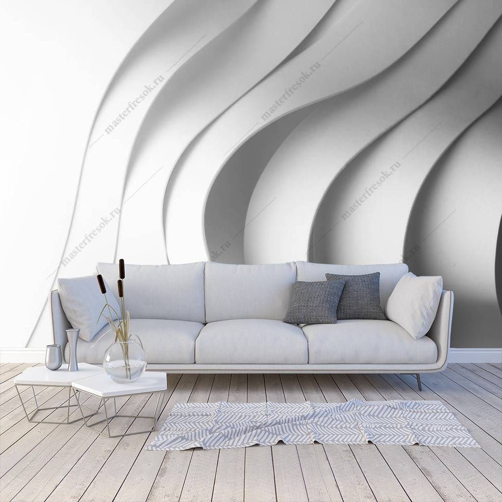 Фотообои 3д белые волны с тенью  10-778