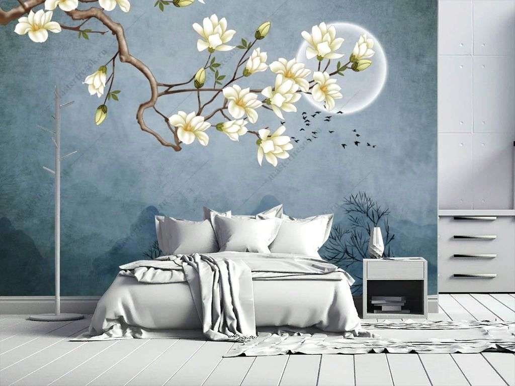 Фотообои в интерьере 3д сакура  10-910 фото