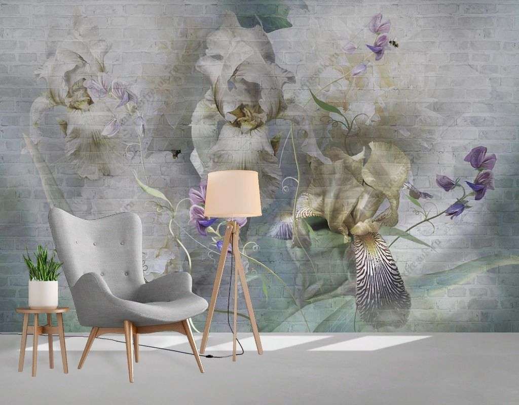 Фотообои в интерьере цветочный букет в дымке  13-469 фото