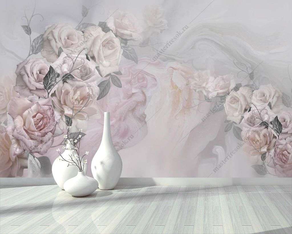 Фотообои в интерьере пастельные розы  13-371 фото