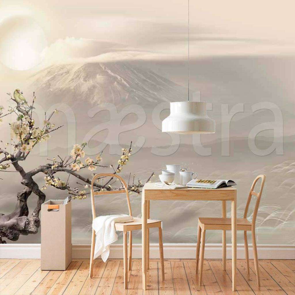 Фотообои в интерьере туманное солнце  7-704 фото