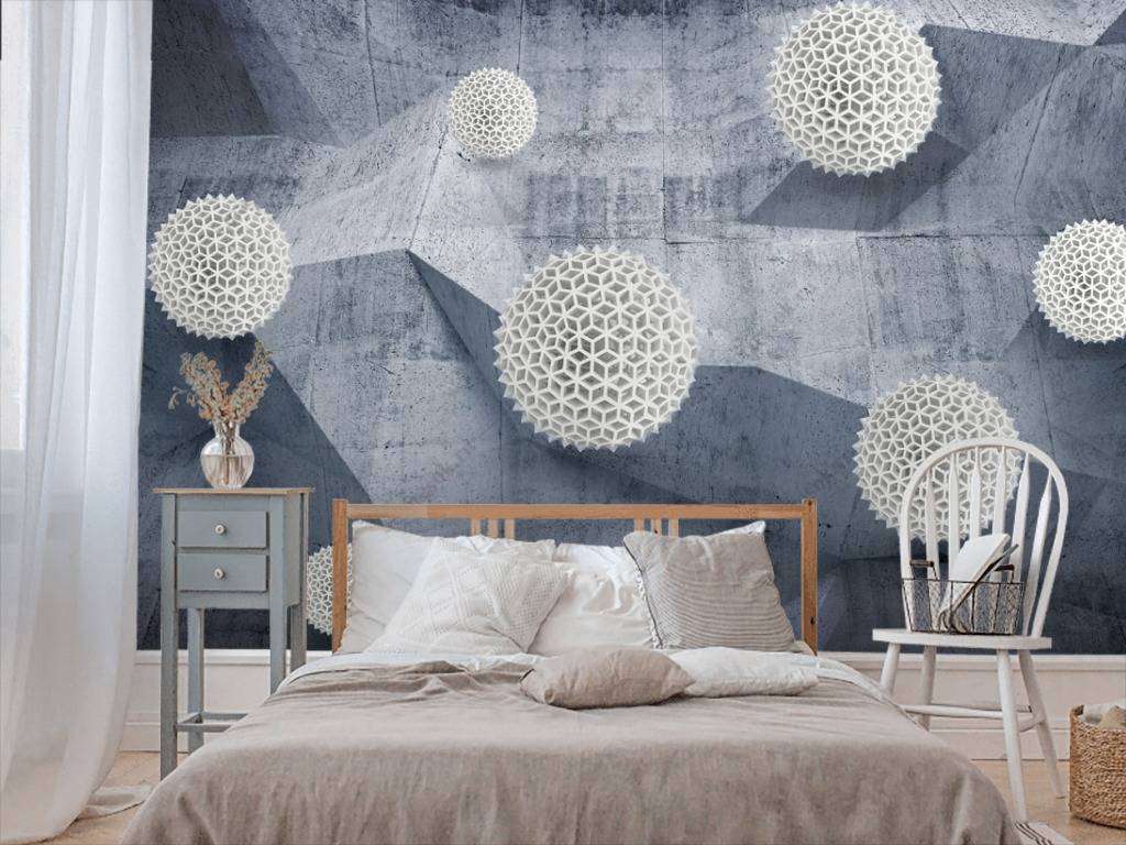 Фотообои в интерьере 3д шары на бетоне  10-656 фото