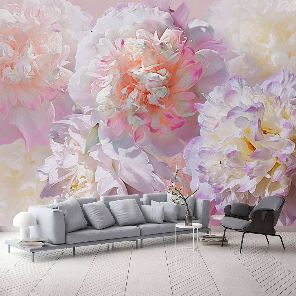 Фотообои в интерьере пионы нежные 3д  13-229 фото