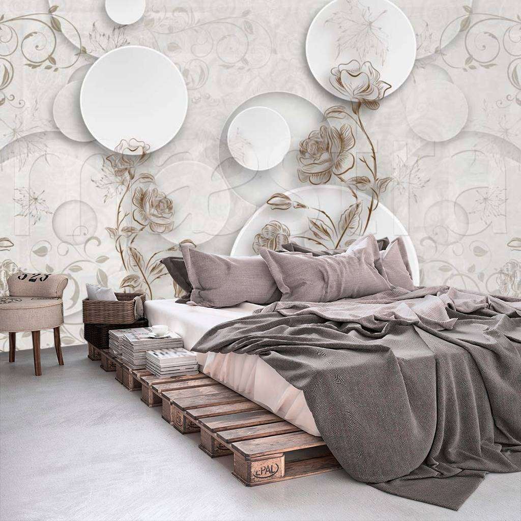 Фотообои в интерьере 3д графика с шарами и розами  7-830 фото