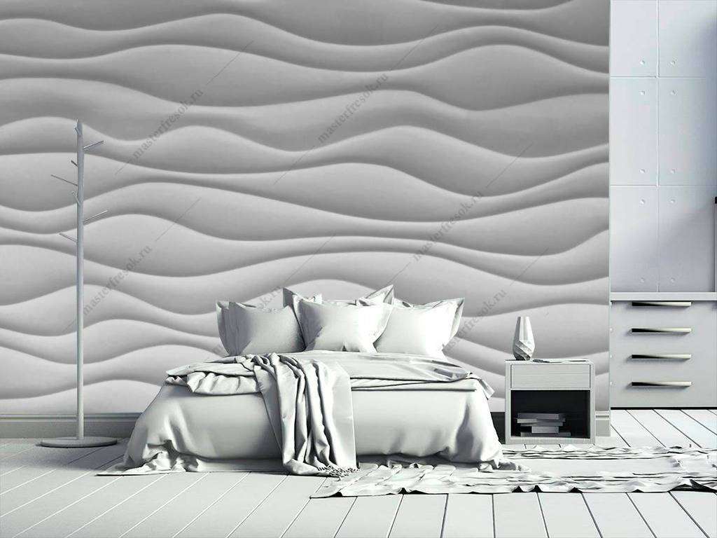 Фотообои в интерьере 3д белые волны  10-777 фото