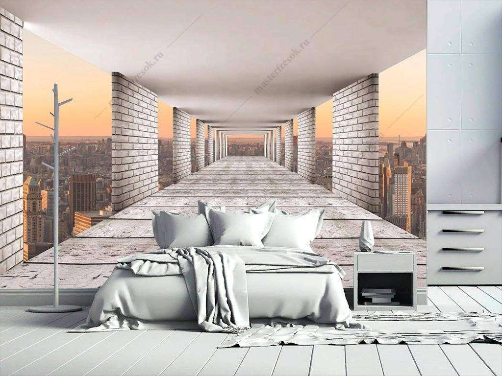 Фотообои в интерьере 3д вид на город  9-1185 фото