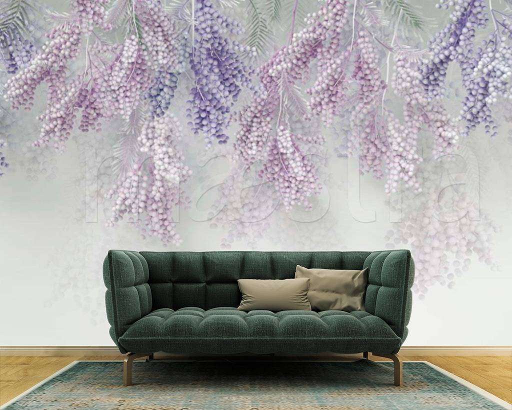 Фотообои в интерьере 3д сиреневые цветы  15-039 фото