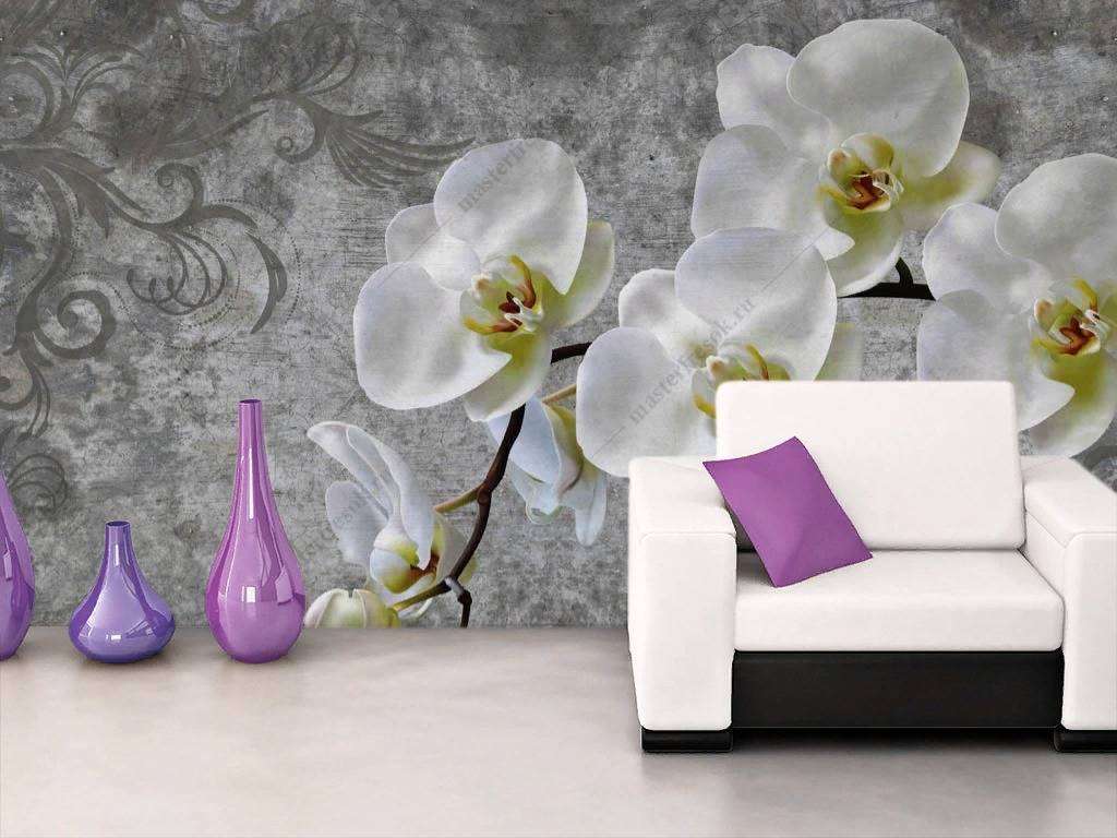 Фотообои в интерьере 3д ветка белой орхидеи  10-833 фото