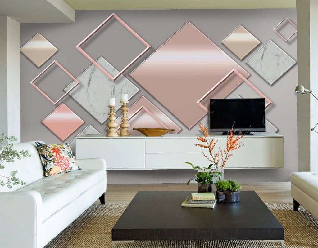 Фотообои в интерьере 3д ромбы на сером фоне  9-2050 фото