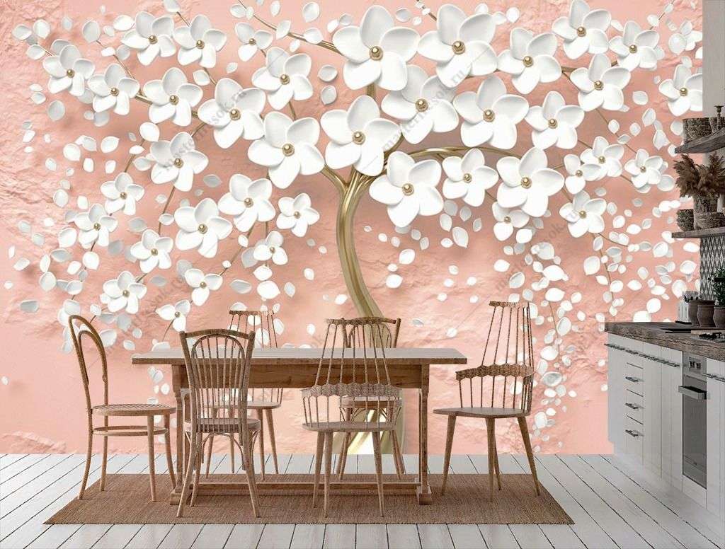 Фотообои в интерьере дерево 3д белое  10-890 фото