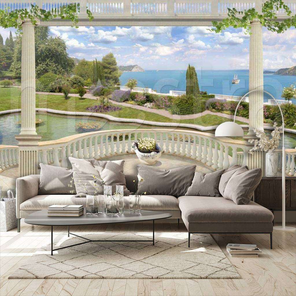 Фотообои Терраса с видом на парк и пруд  7-027