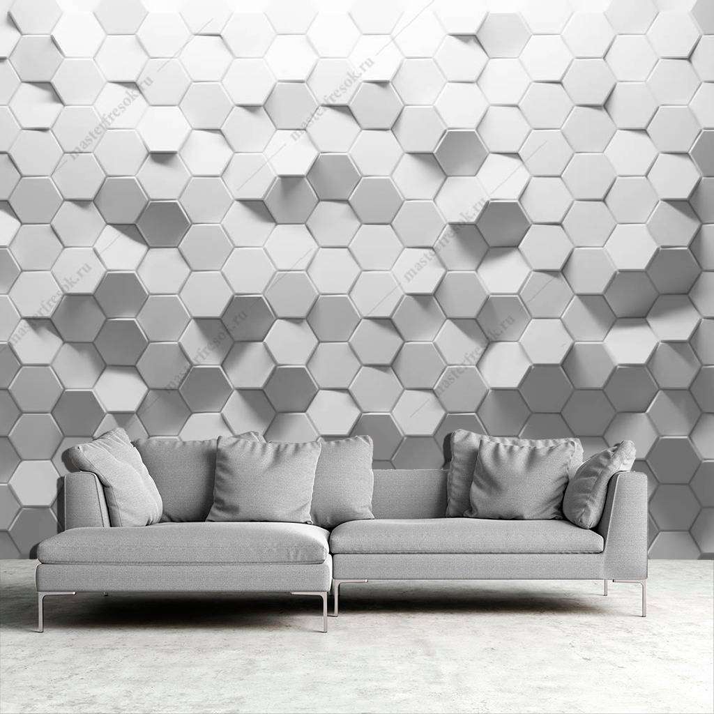 Фотообои в интерьере 3д серые малые соты  10-816 фото