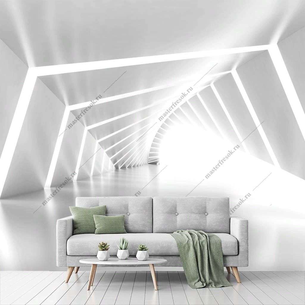 Фотообои в интерьере 3д белый тунель  10-937 фото