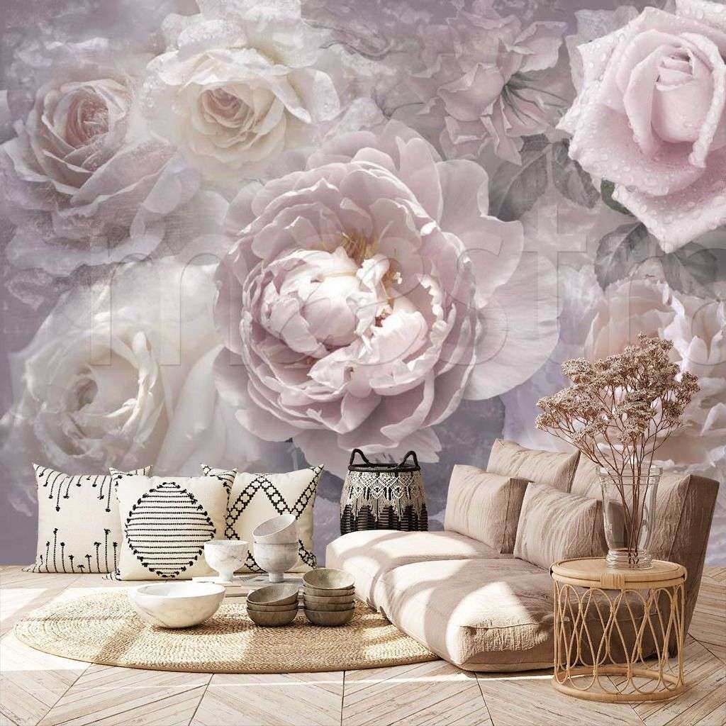 Фотообои в интерьере натюрморт "3d пионы"  7-882 фото