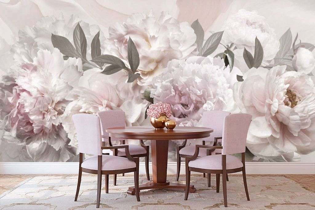 Фотообои в интерьере пышные пионы  13-086 фото