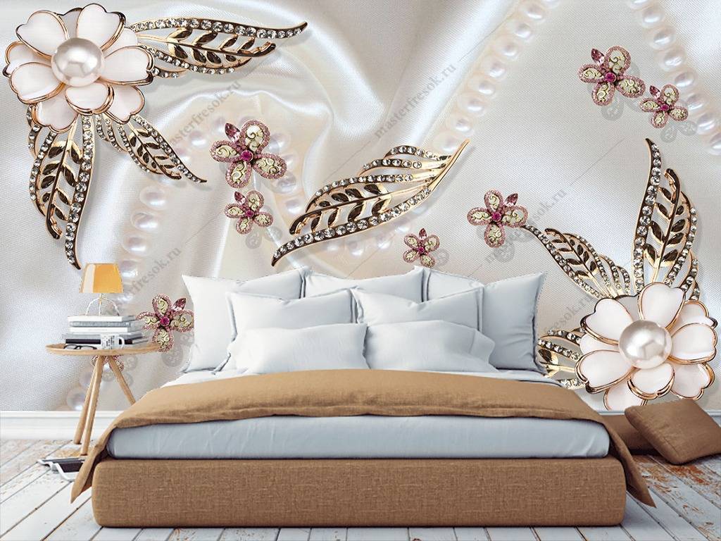 Фотообои 3д цветы с жемчугом  10-700