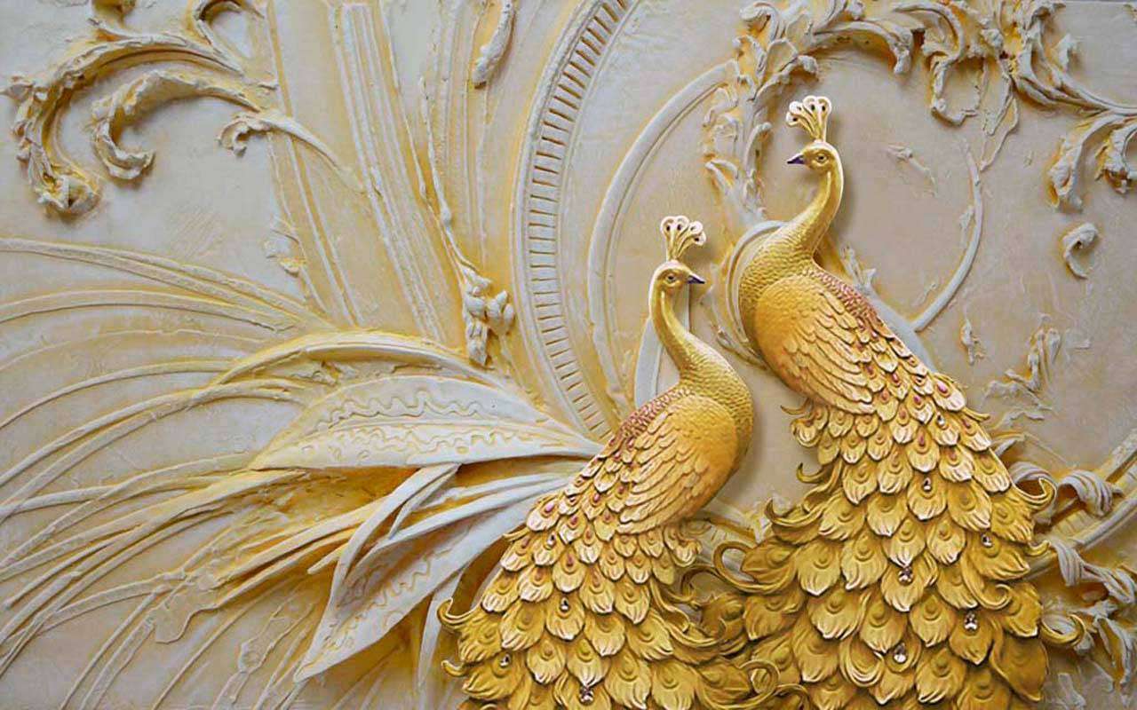 Фотообои в интерьере 3д павлины  7-801 фото