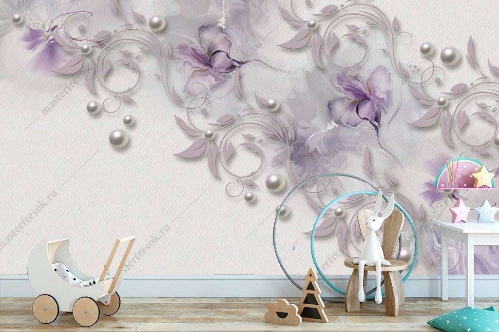 Фотообои в интерьере сиреневые цветы  10-851 фото