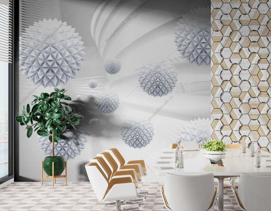 Фотообои в интерьере колючие сферы  14-295 фото