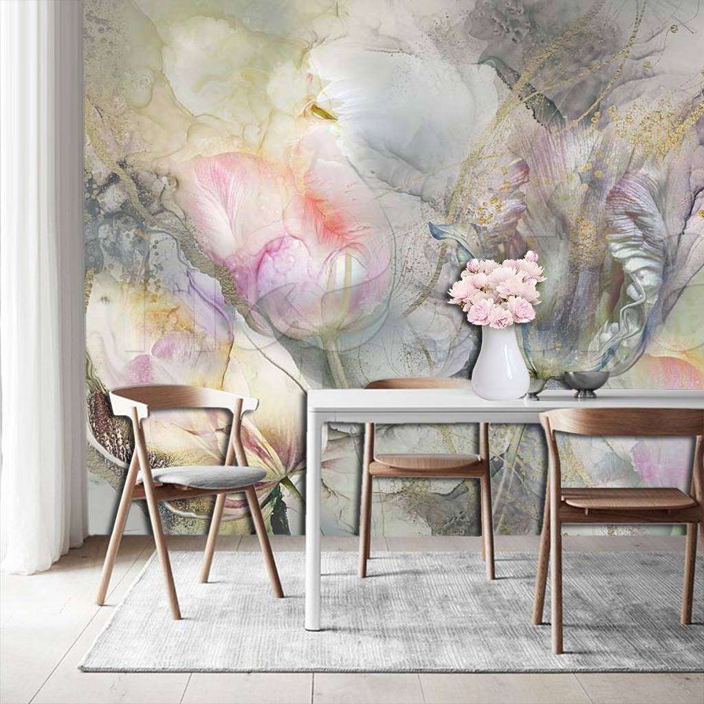 Фотообои в интерьере тюльпаны в камне  7-891 фото