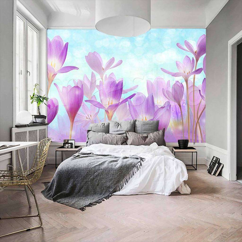 Фотообои в интерьере поляна крокусов  7-358 фото