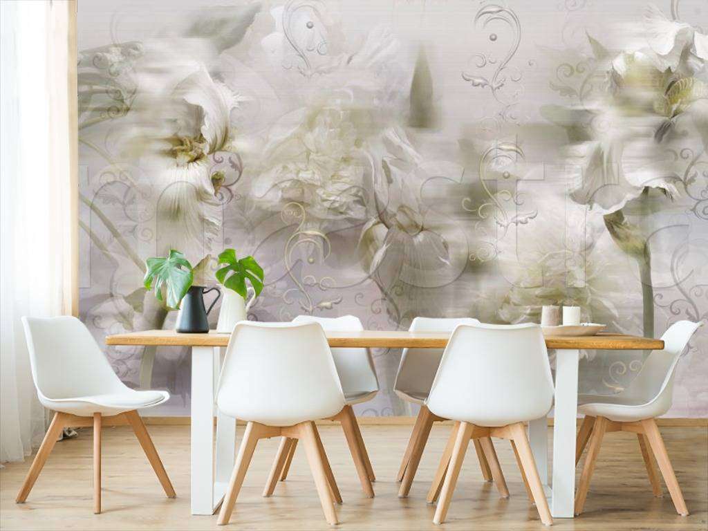 Фотообои в интерьере цветочный туман 3д  7-728 фото