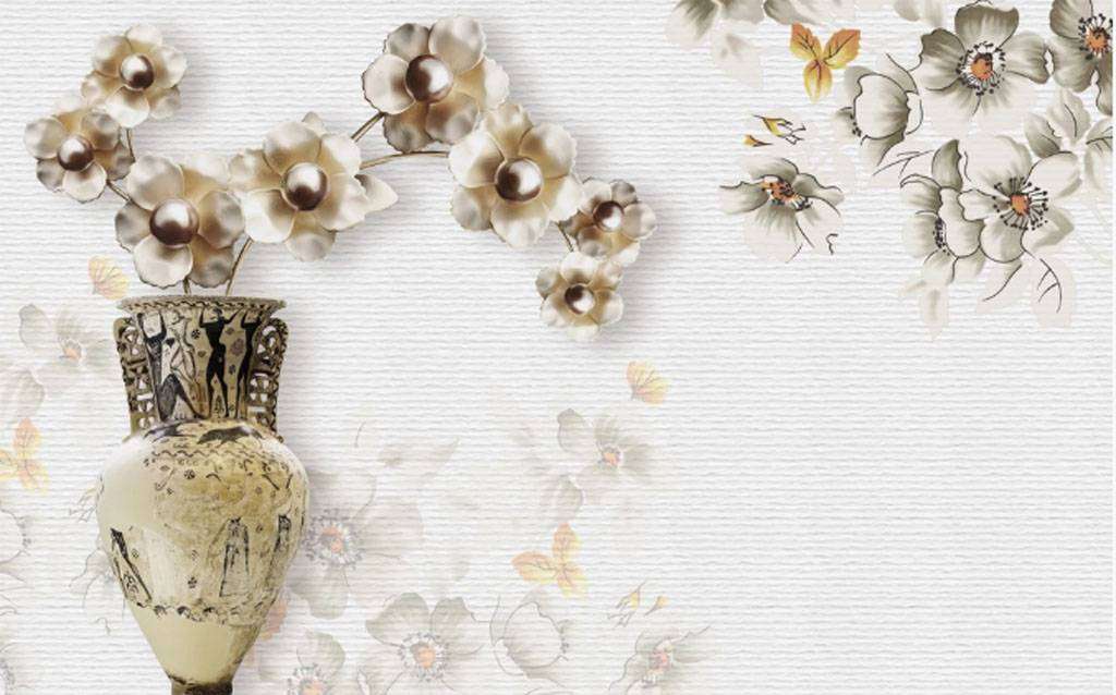 Фотообои в интерьере золотые цветы в вазе  15-803 фото