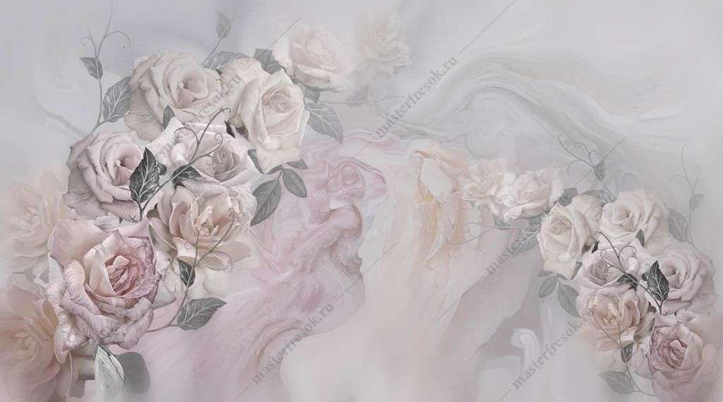 Фотообои в интерьере пастельные розы  13-371 фото