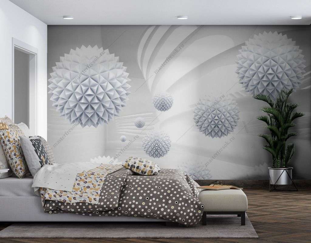 Фотообои в интерьере колючие сферы  14-295 фото