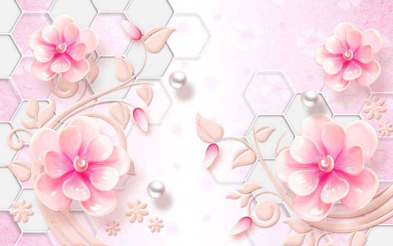 Фотообои в интерьере 3д цветы нежно-розовые  10-595 фото