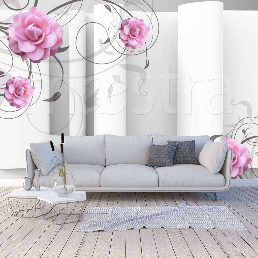 Фотообои 3д розы на фоне колонн  10-504